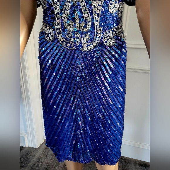 Brilliante By JA Blue & Silver Beaded Sequin Cocktail Dress - Size S - Picture 3 of 8